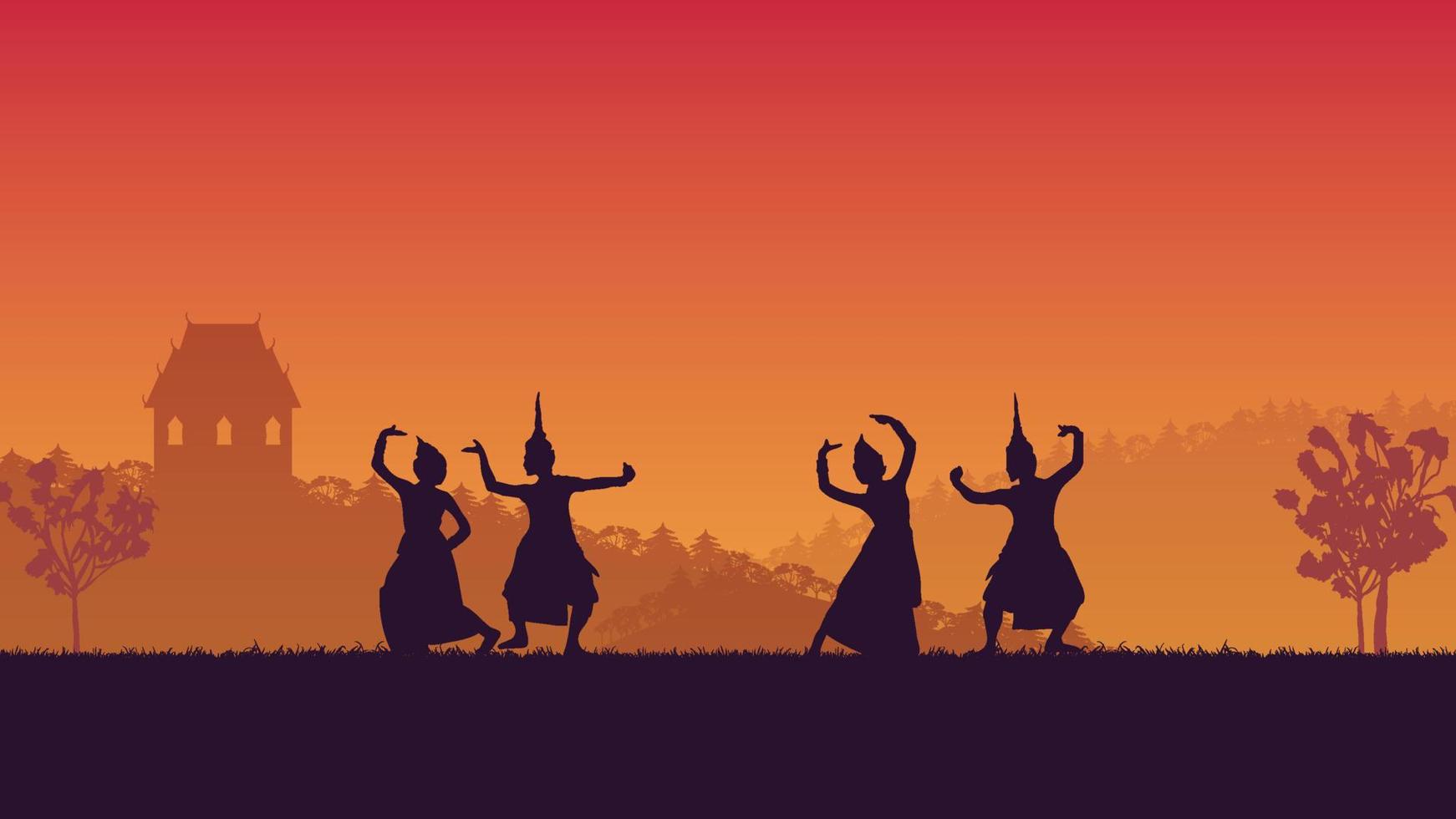 silhouet van traditionele Thaise dans op gradiëntachtergrond vector