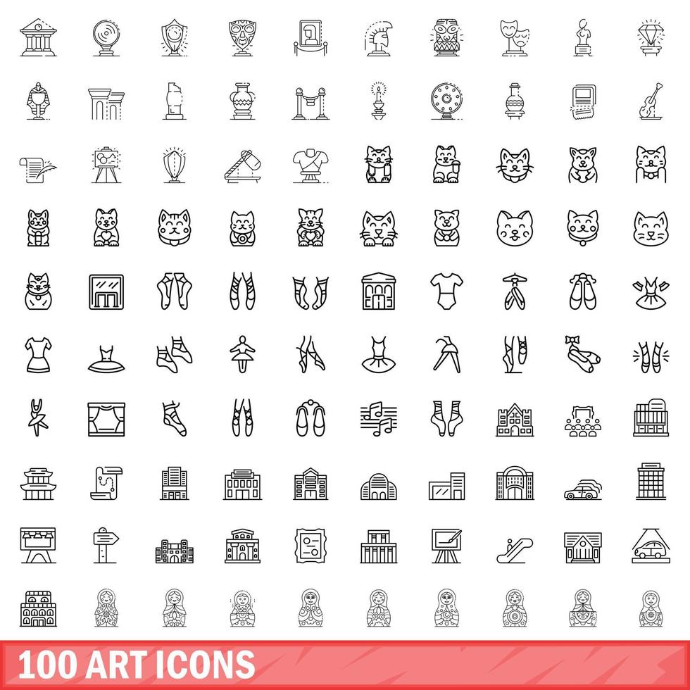 100 kunst iconen set, Kaderstijl vector