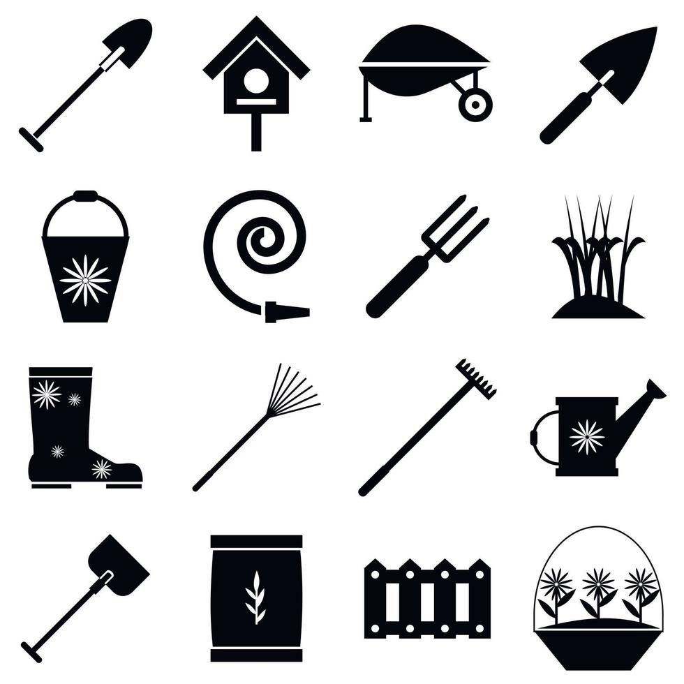 tuinman tools iconen set, eenvoudige stijl vector