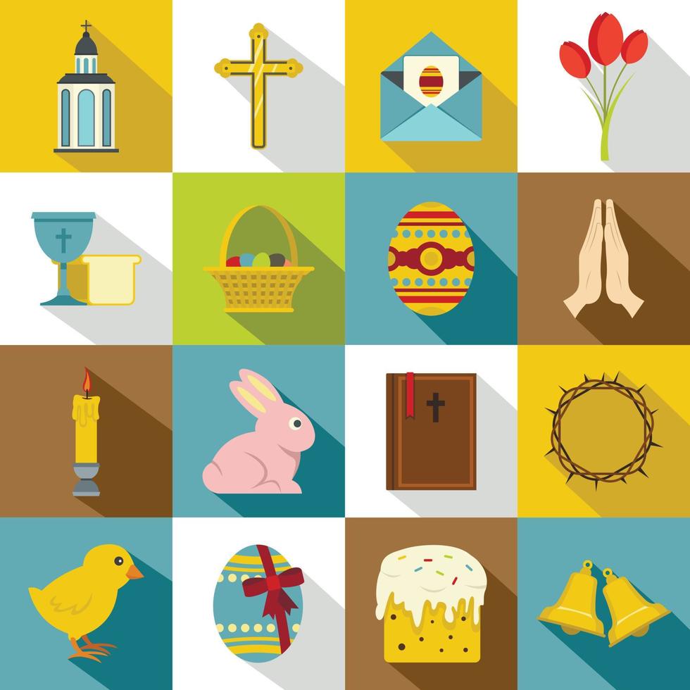 Pasen items iconen set, vlakke stijl vector