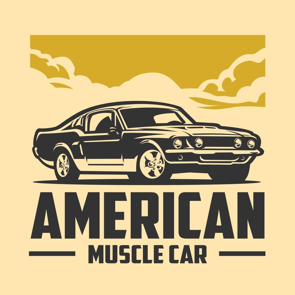 premium Amerikaanse klassieke muscle car vectorillustratie op rode achtergrond. het beste voor auto-benzinekop-t-shirtontwerp vector