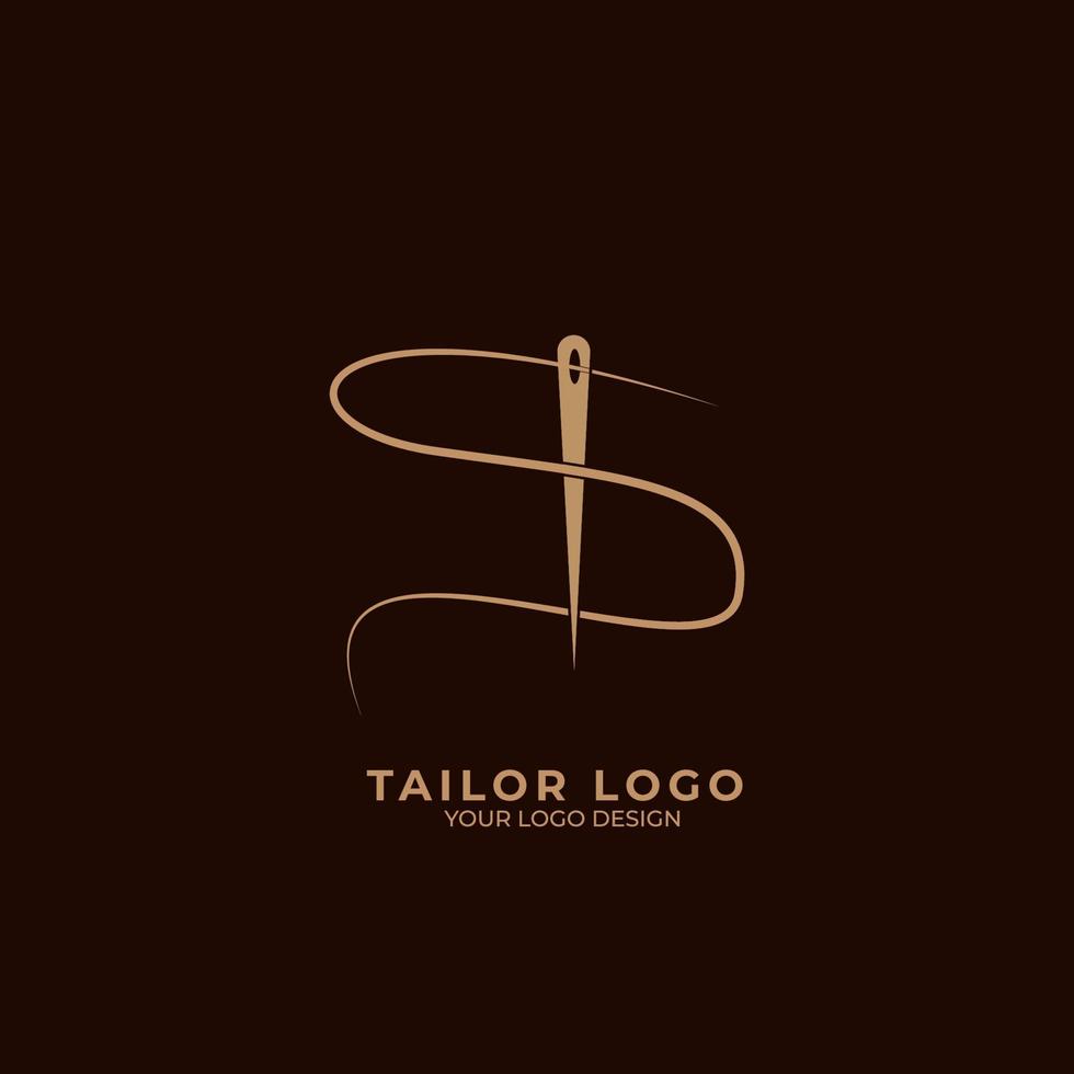 abstracte eerste letter s kleermaker logo, draad en naald combinatie met gouden kleur lijnstijl, platte logo ontwerpsjabloon vector