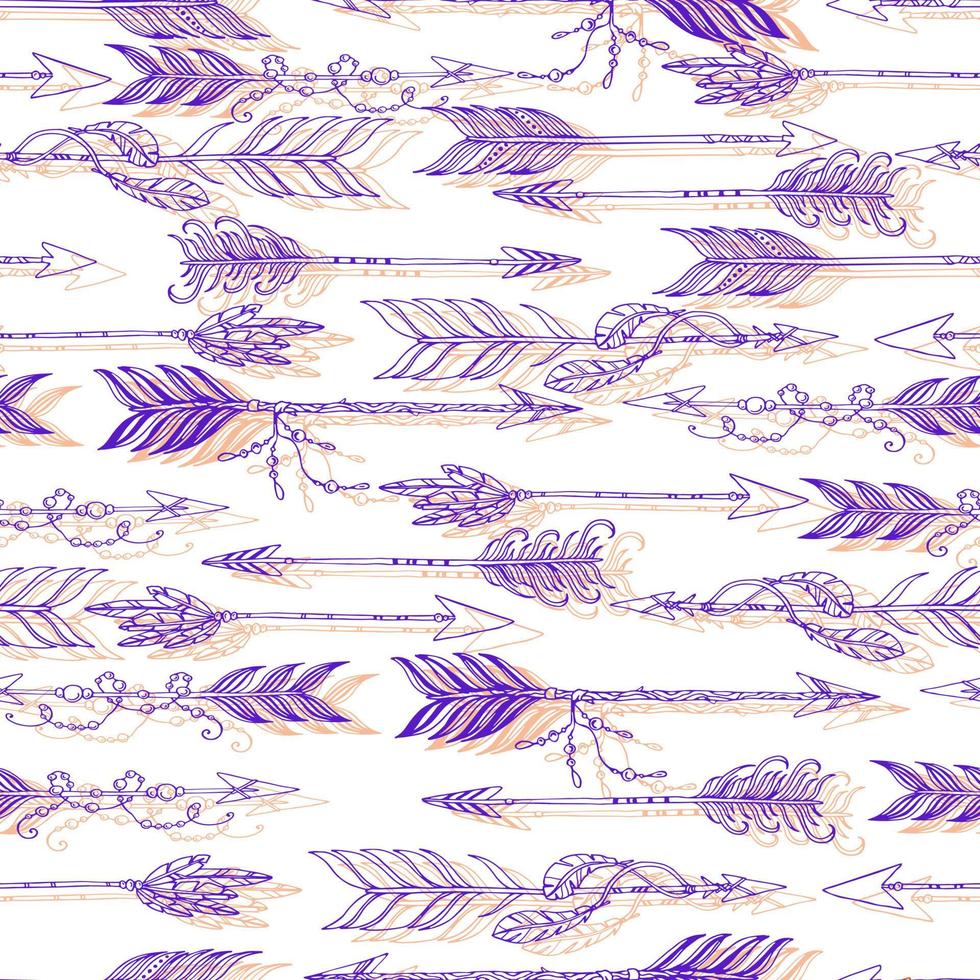 inheemse boho Azteekse etnische pijlen met kralen en veren vector naadloze patroon hand getekende illustratie