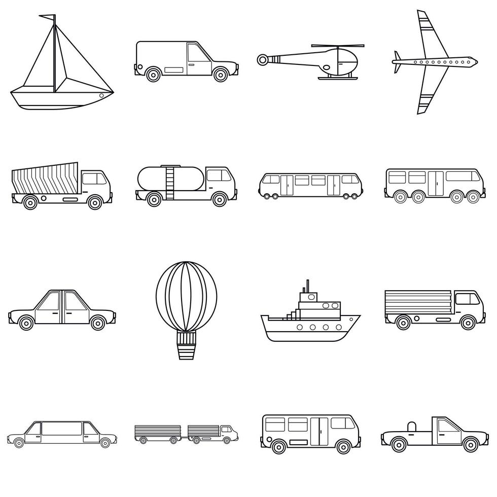 transport items iconen set, Kaderstijl vector