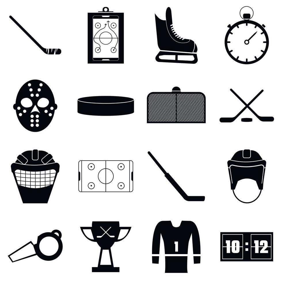 hockey items iconen set, eenvoudige stijl vector