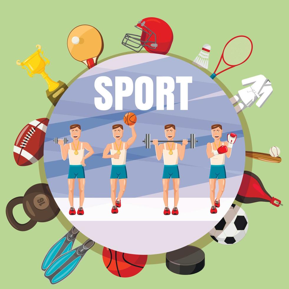 sport sectie symbolen concept, cartoon stijl vector