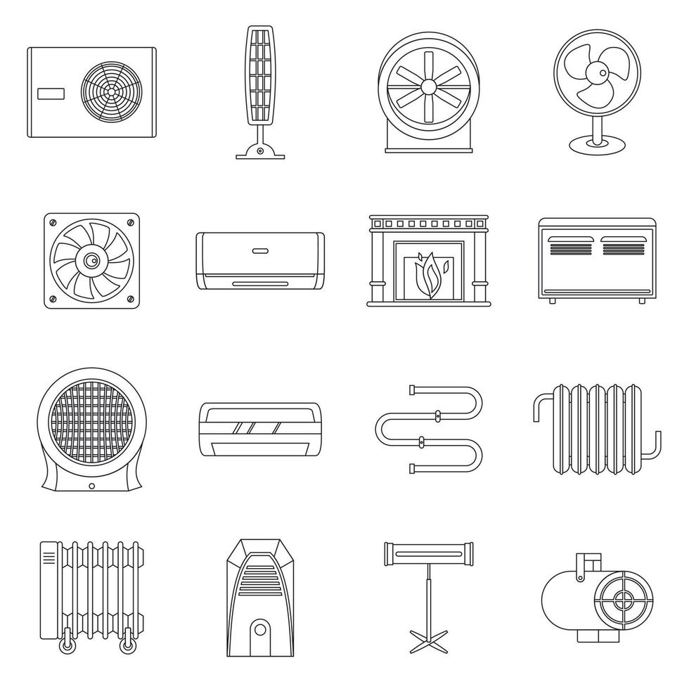 verwarming koellucht iconen set, Kaderstijl vector