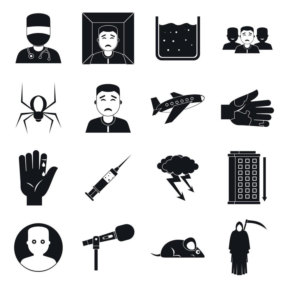 fobie symbolen iconen set, eenvoudige stijl vector