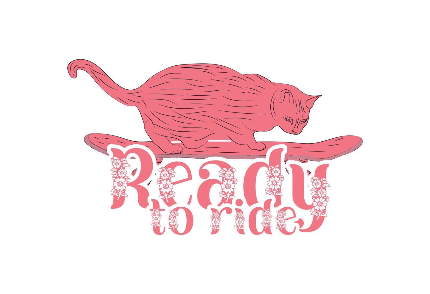 klaar om te rijden print kinder t-shirt met kat, vectorillustratie, handgetekende kat vector