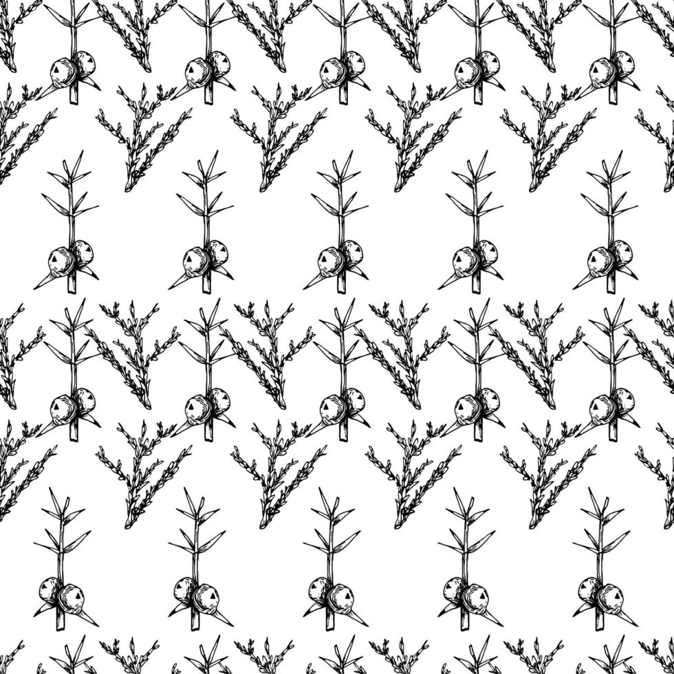 zwart-wit naadloos botanisch patroon. hand getekende bloemen illustratie. vector