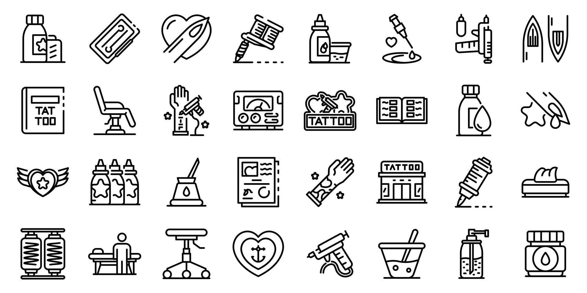 tattoo studio iconen set, Kaderstijl vector