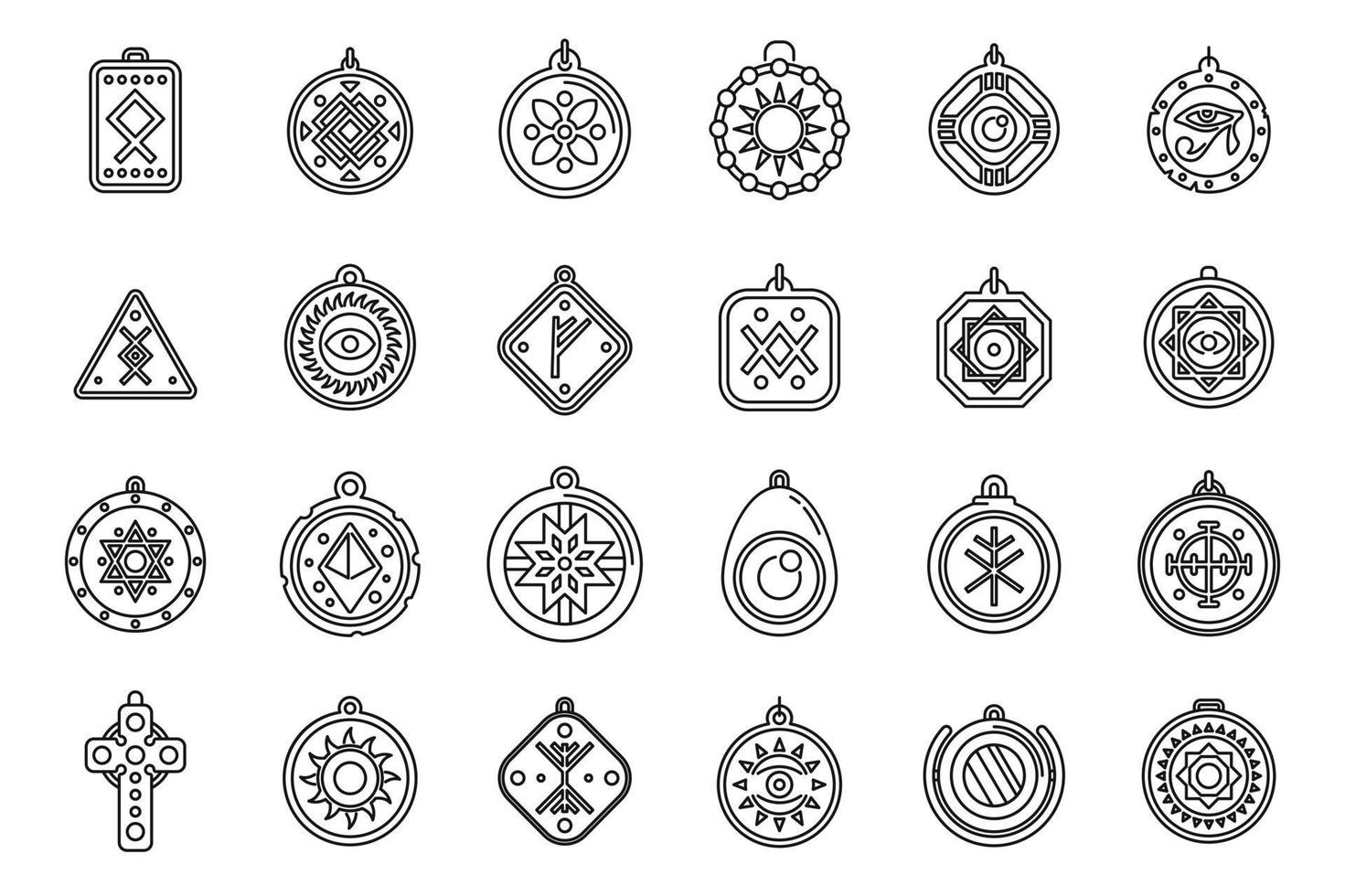 amulet pictogrammen instellen overzicht vector. Chinese munt vector