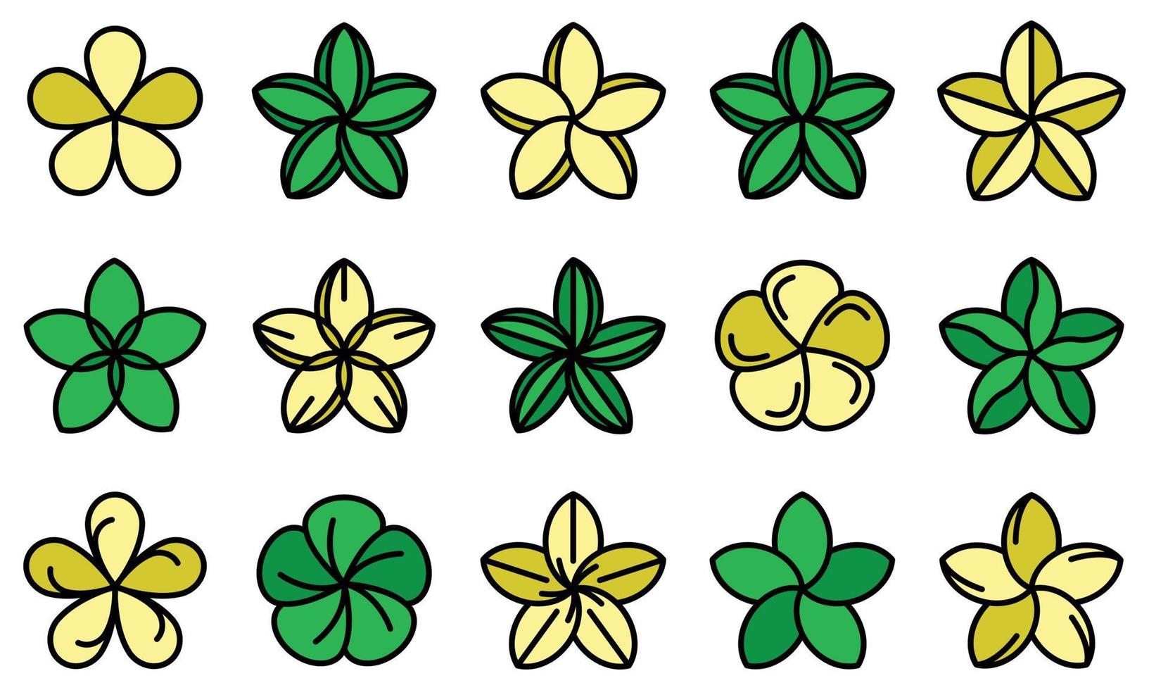 Plumeria pictogrammen instellen vector plat