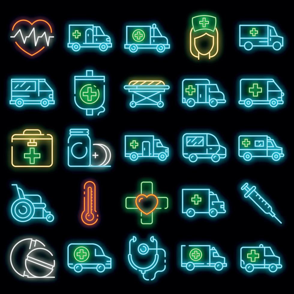 ambulance pictogrammen instellen vector neon