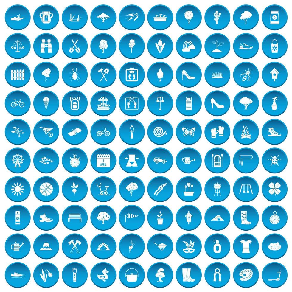 100 lente iconen set blauw vector