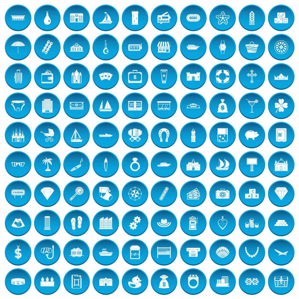 100 rijkdom iconen set blauw vector
