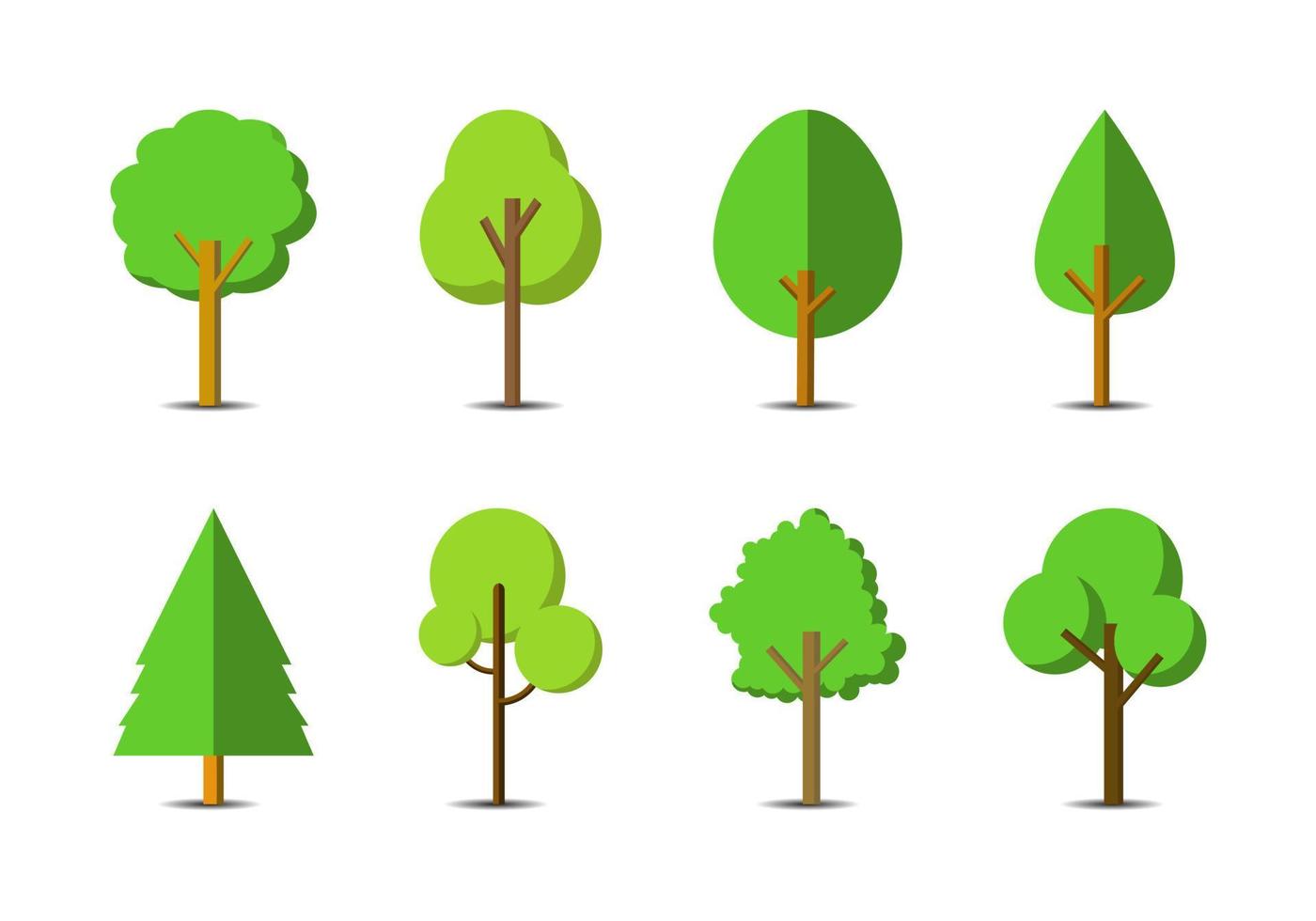 groene boom pictogrammenset op witte achtergrond, platte bos vector collectie, geïsoleerd tekenen natuur illustratie