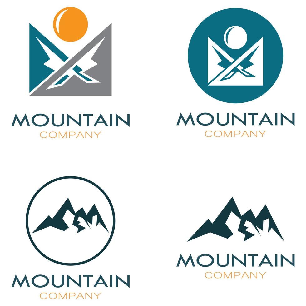 minimalistisch berg- en zonlogo-ontwerp in vlakke kleuren vol met moderne concepten vectorillustratie vector