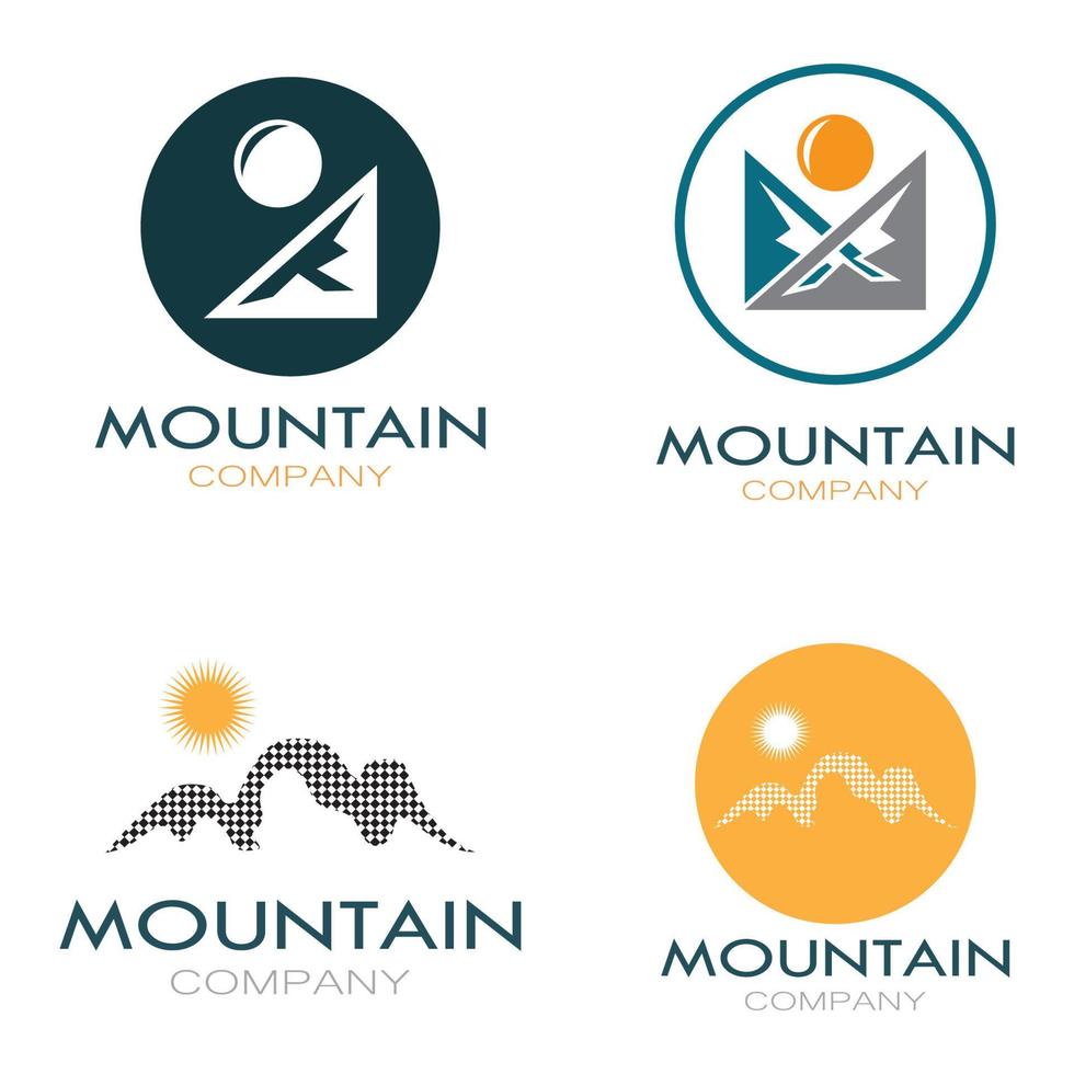 minimalistisch berg- en zonlogo-ontwerp in vlakke kleuren vol met moderne concepten vectorillustratie vector