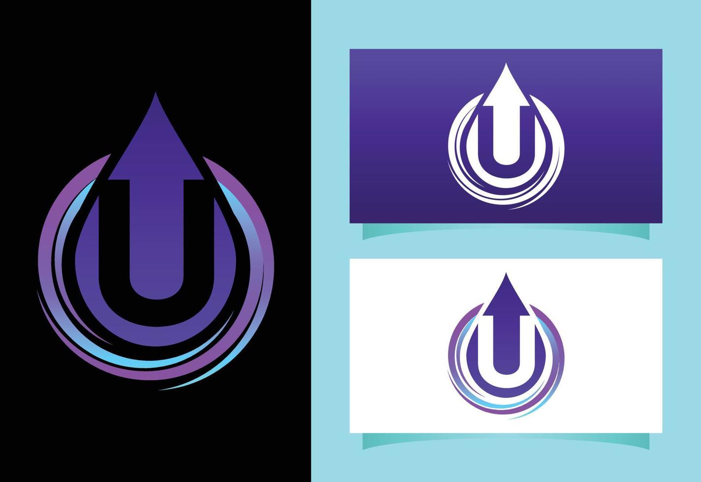 eerste u monogram alfabet met waterdruppel in een spiraal. waterdrop logo vector ontwerpsjabloon. lettertype embleem. modern vectorlogo voor bedrijfs- en bedrijfsidentiteit