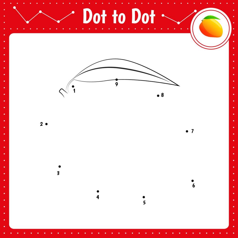 verbind de punten. mango. educatief spel van punt naar punt. kleurboek voor peuteractiviteiten werkblad. vectorillustratie. vector