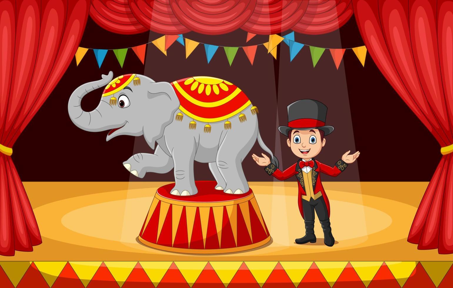 cartoon circustemmer met olifant op het podium vector