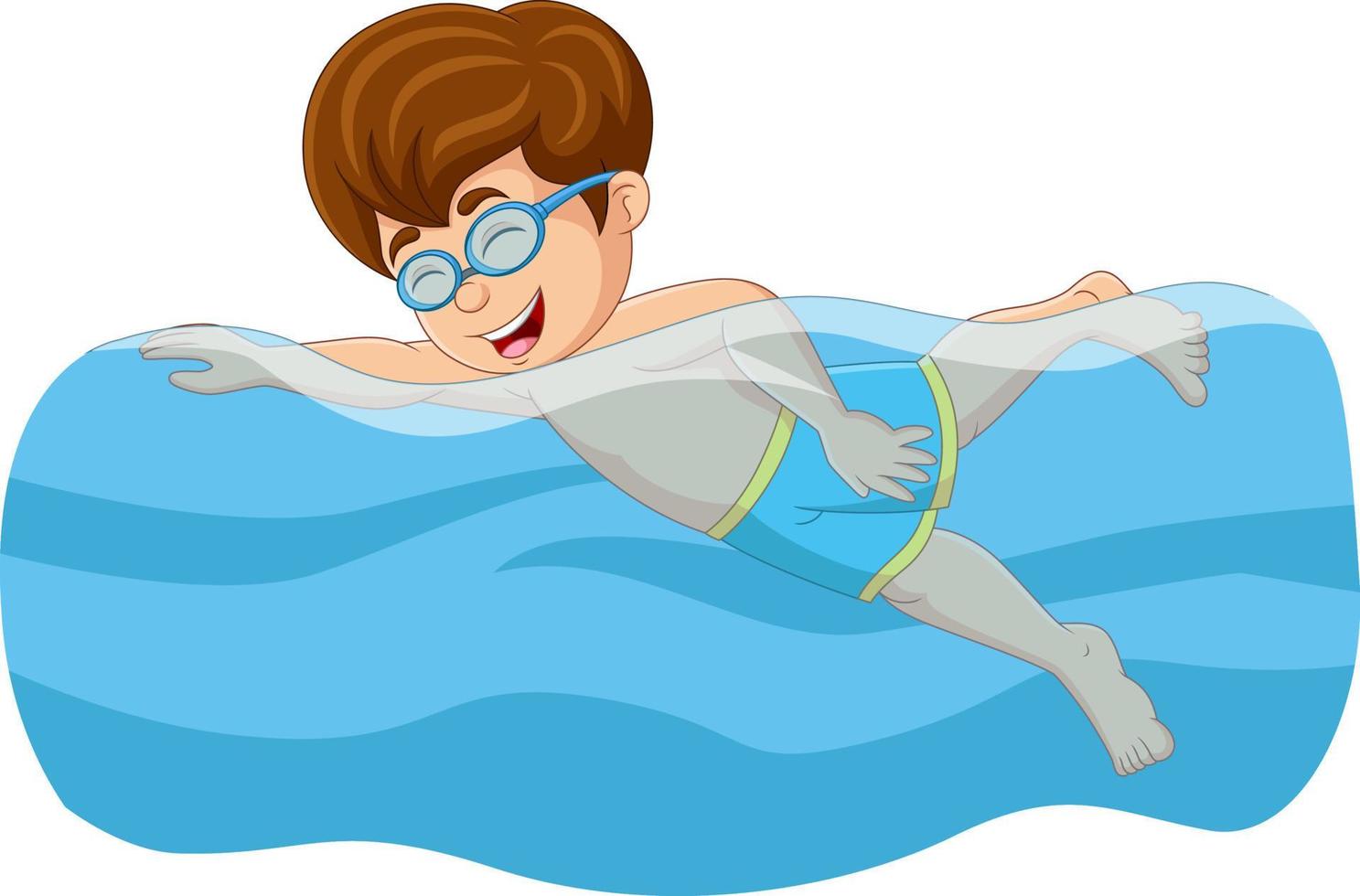 tekenfilm kleine jongen die in het zwembad zwemt vector