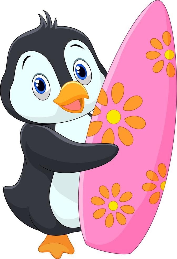 pinguïn met surfplank vector