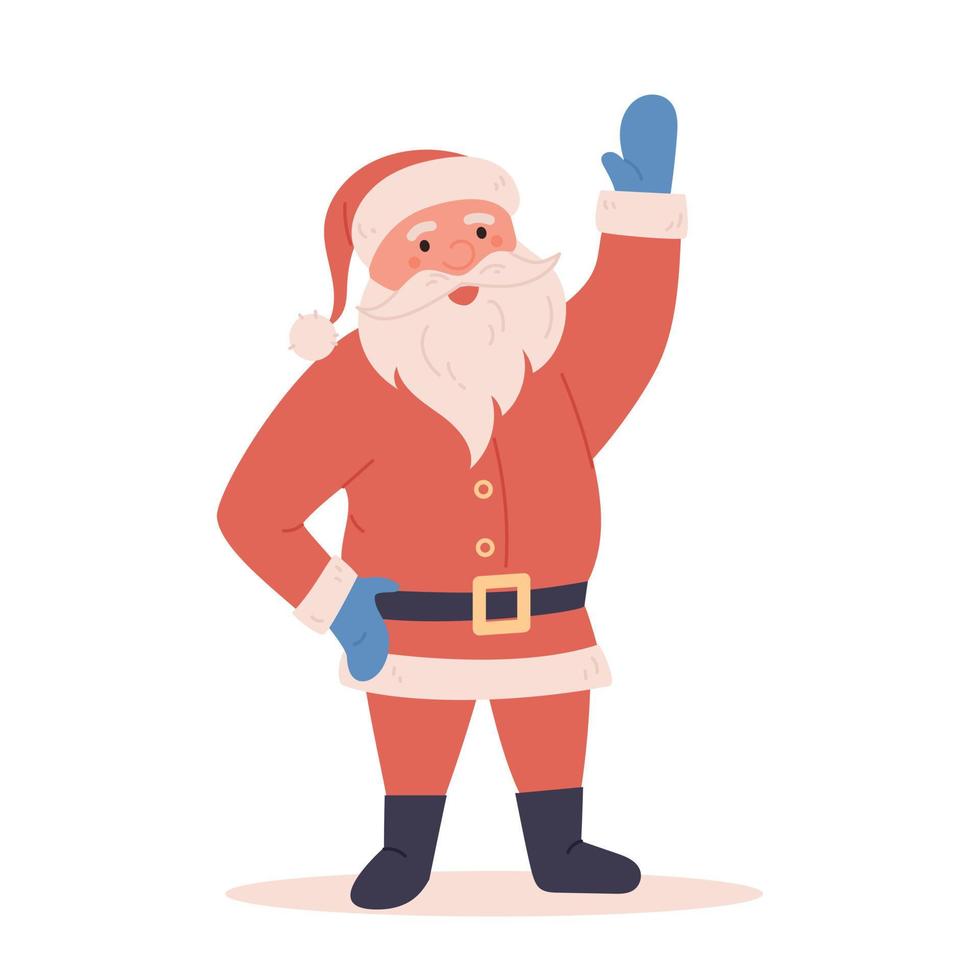 cartoon grappige santa zwaaiende hand geïsoleerd op een witte achtergrond vector