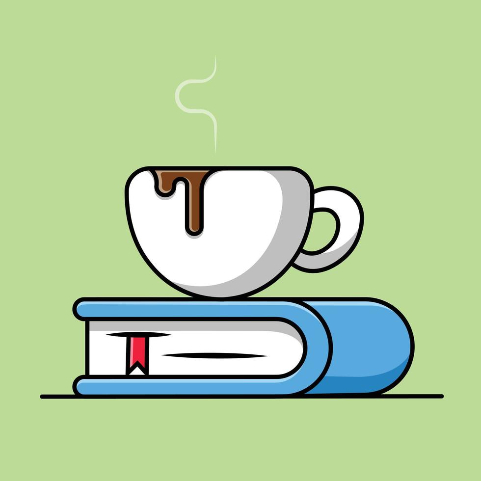 koffiekopje met boek cartoon vectorillustratie pictogram. onderwijs drankje pictogram concept geïsoleerd premium vector