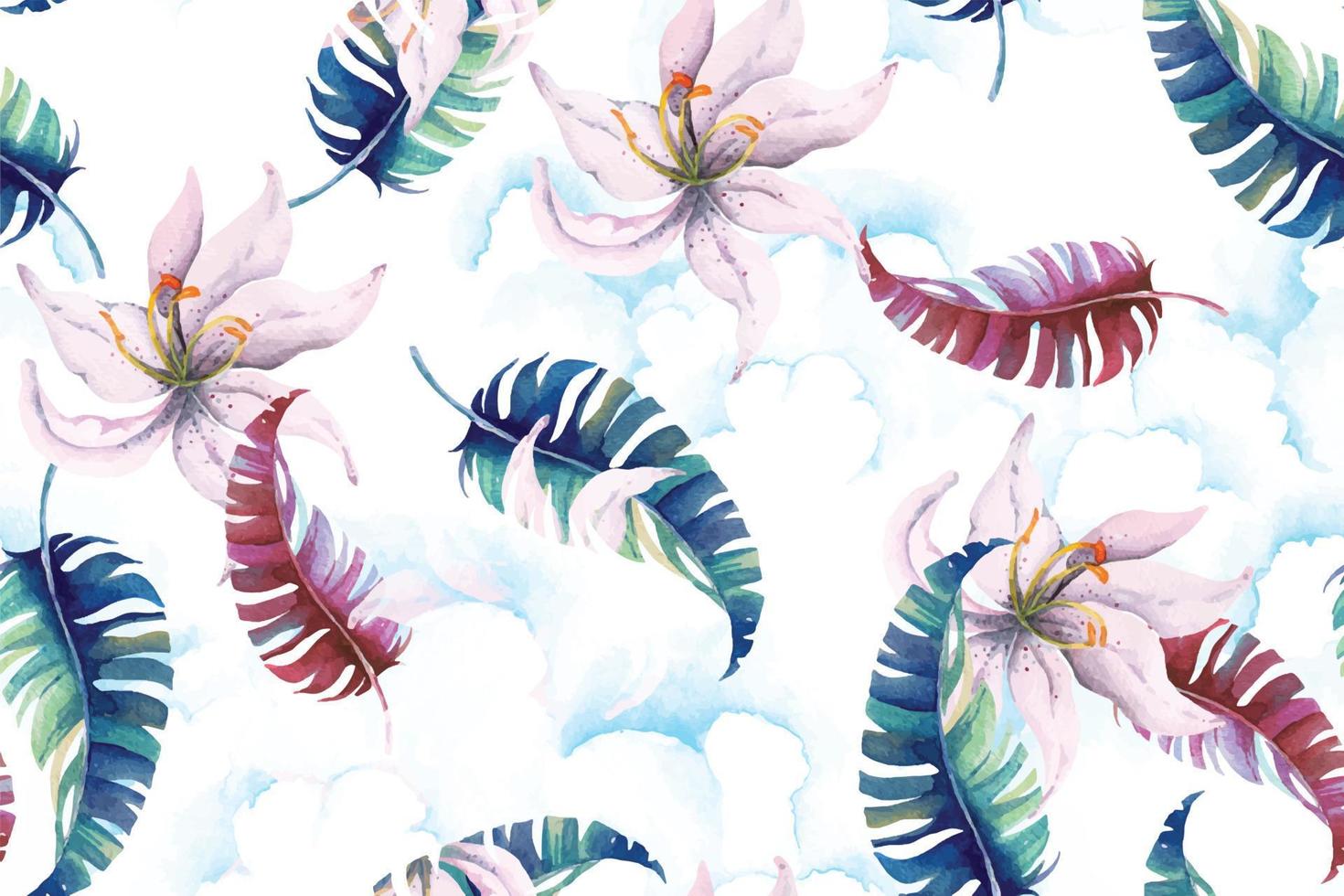 naadloze patroon van lelies geschilderd in aquarel voor paarse bloemen stof luxe en behang, vintage style.hand getekende botanische bloemmotief.tropical botanische achtergrond. vector