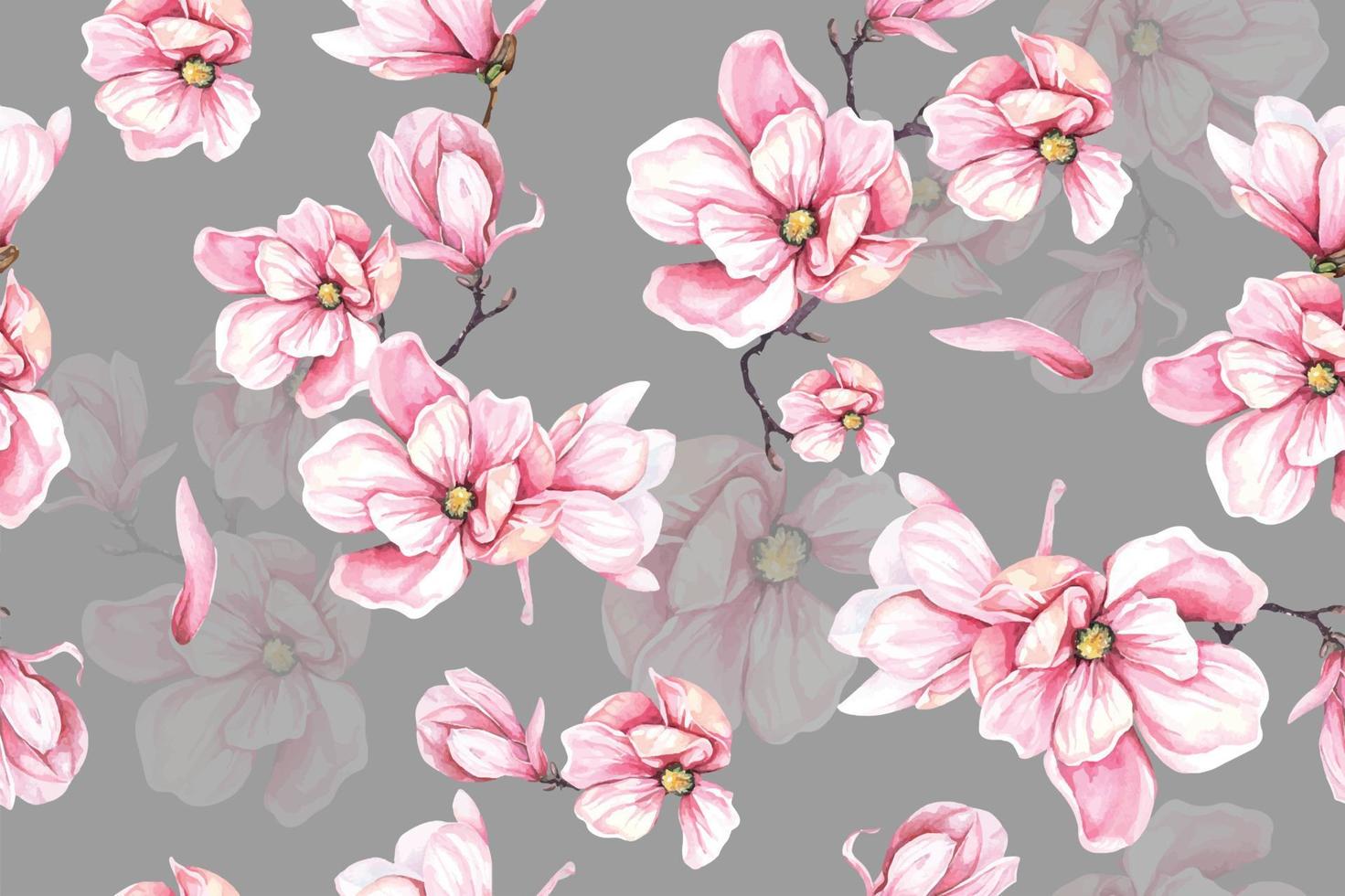 naadloze patroon magnolia en bloeiende bloem met watercolor.designed voor stof en behang, vintage style.hand getekende bloemen pattern.botany achtergrond. vector