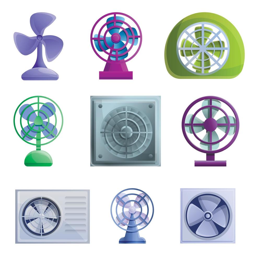 ventilator iconen set, cartoon stijl vector