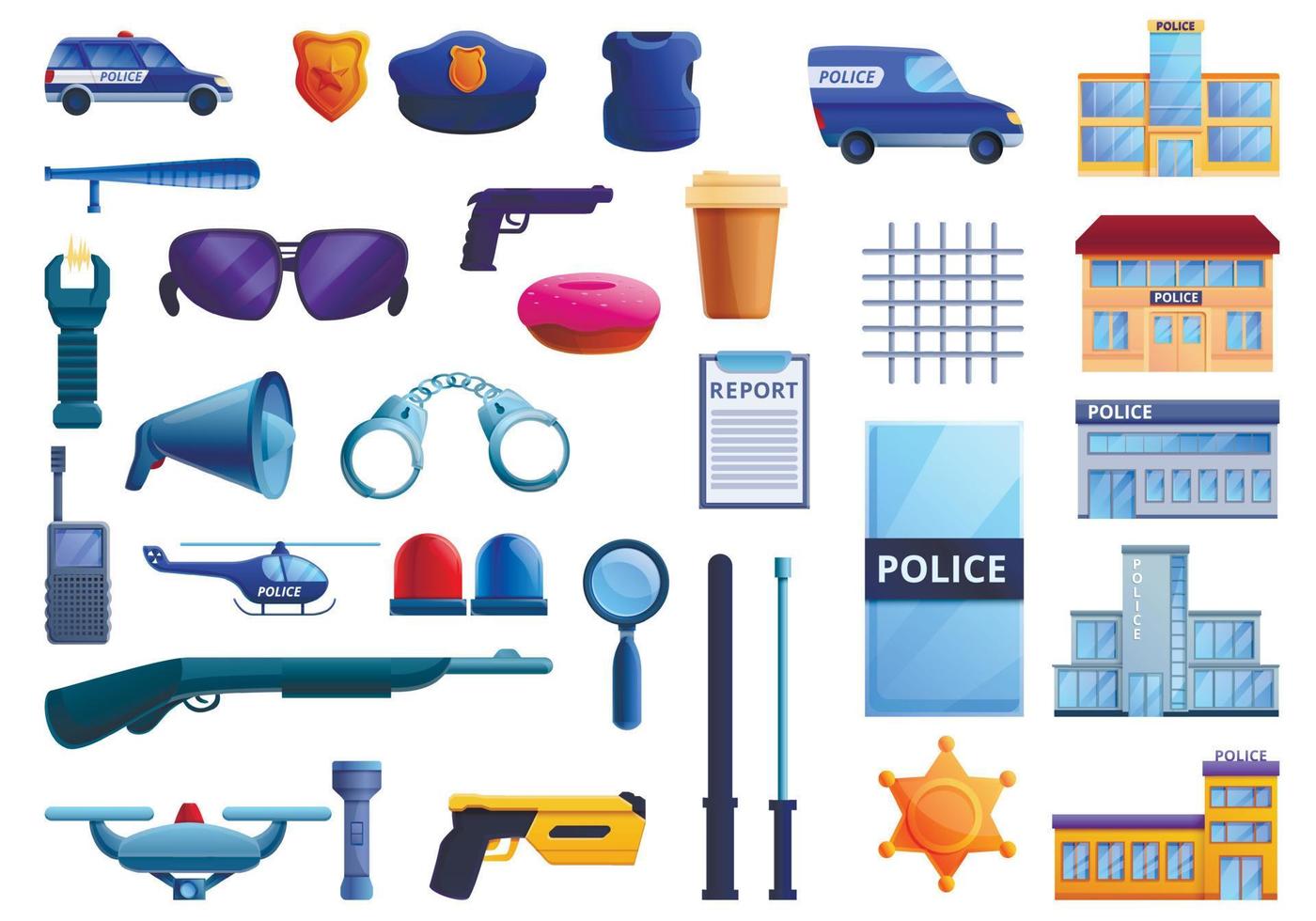 politiebureau iconen set, cartoon stijl vector