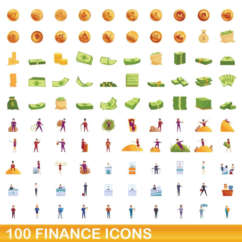 100 financiën iconen set, cartoon stijl vector