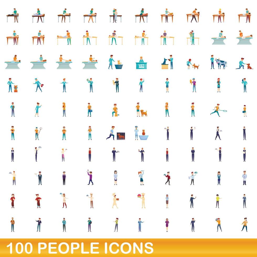 100 mensen iconen set, cartoon stijl vector