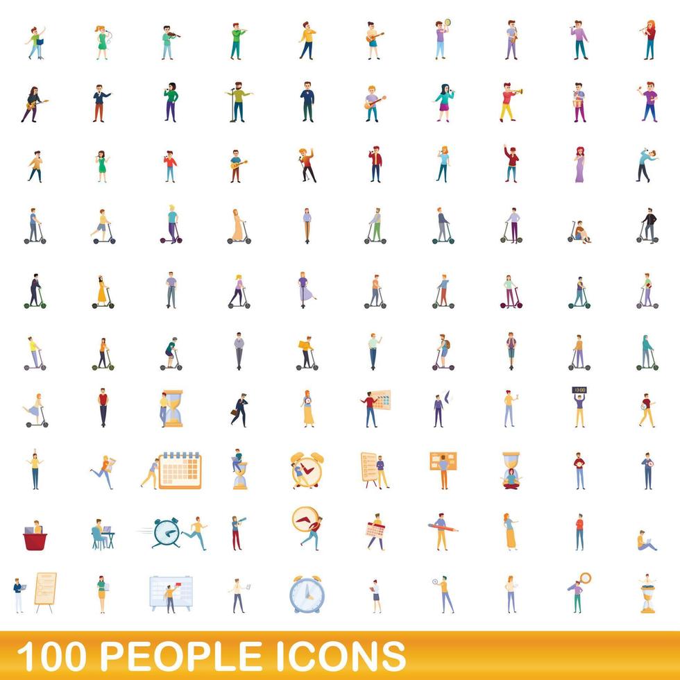 100 mensen iconen set, cartoon stijl vector