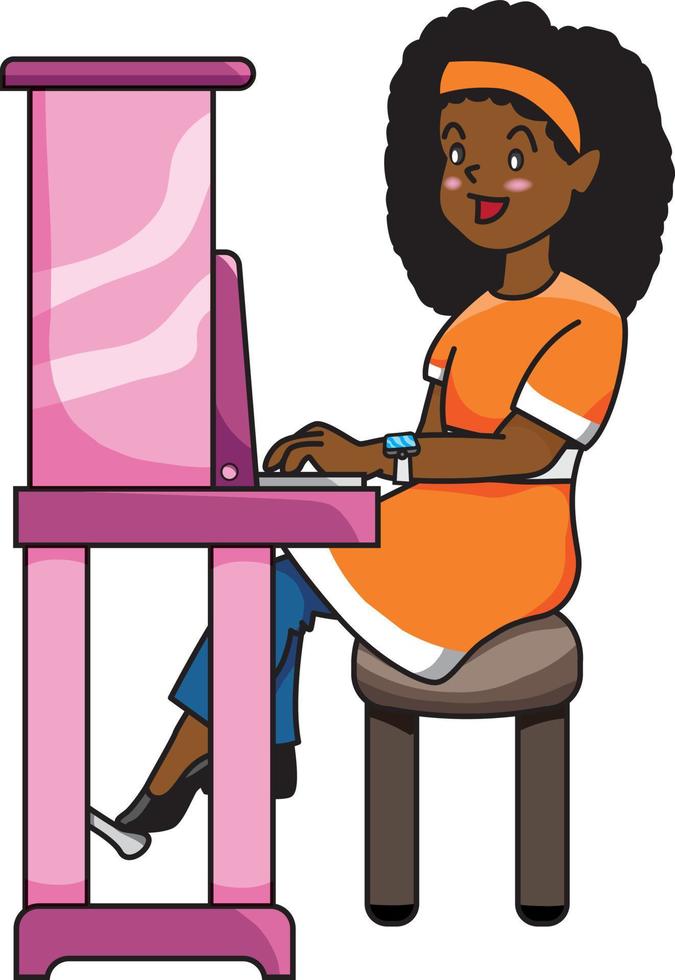 meisje met smartwatch in oranje jurk pianospelen vector