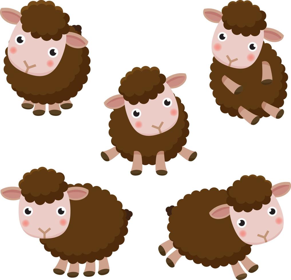 bruine schapen schattige set vector