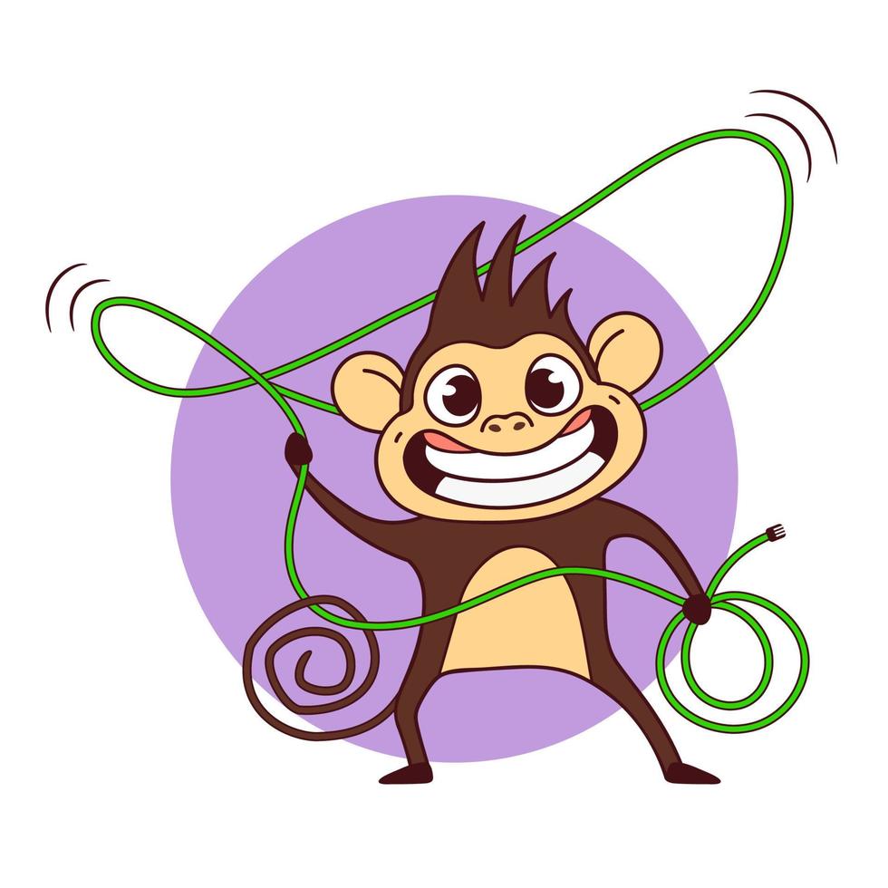 schattige cartoon aap vectorillustratie. gekke aap met netwerkkabel vector
