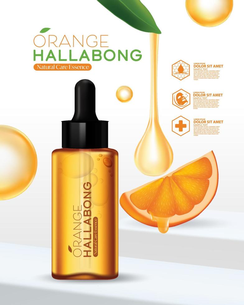 jeju eiland oranje hallabong vitamine serum vocht huidverzorging cosmetica. vector