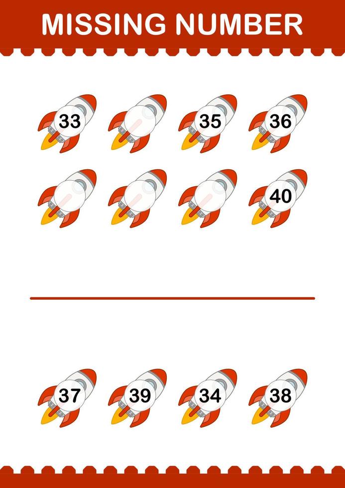 ontbrekend nummer met raket. werkblad voor kinderen vector