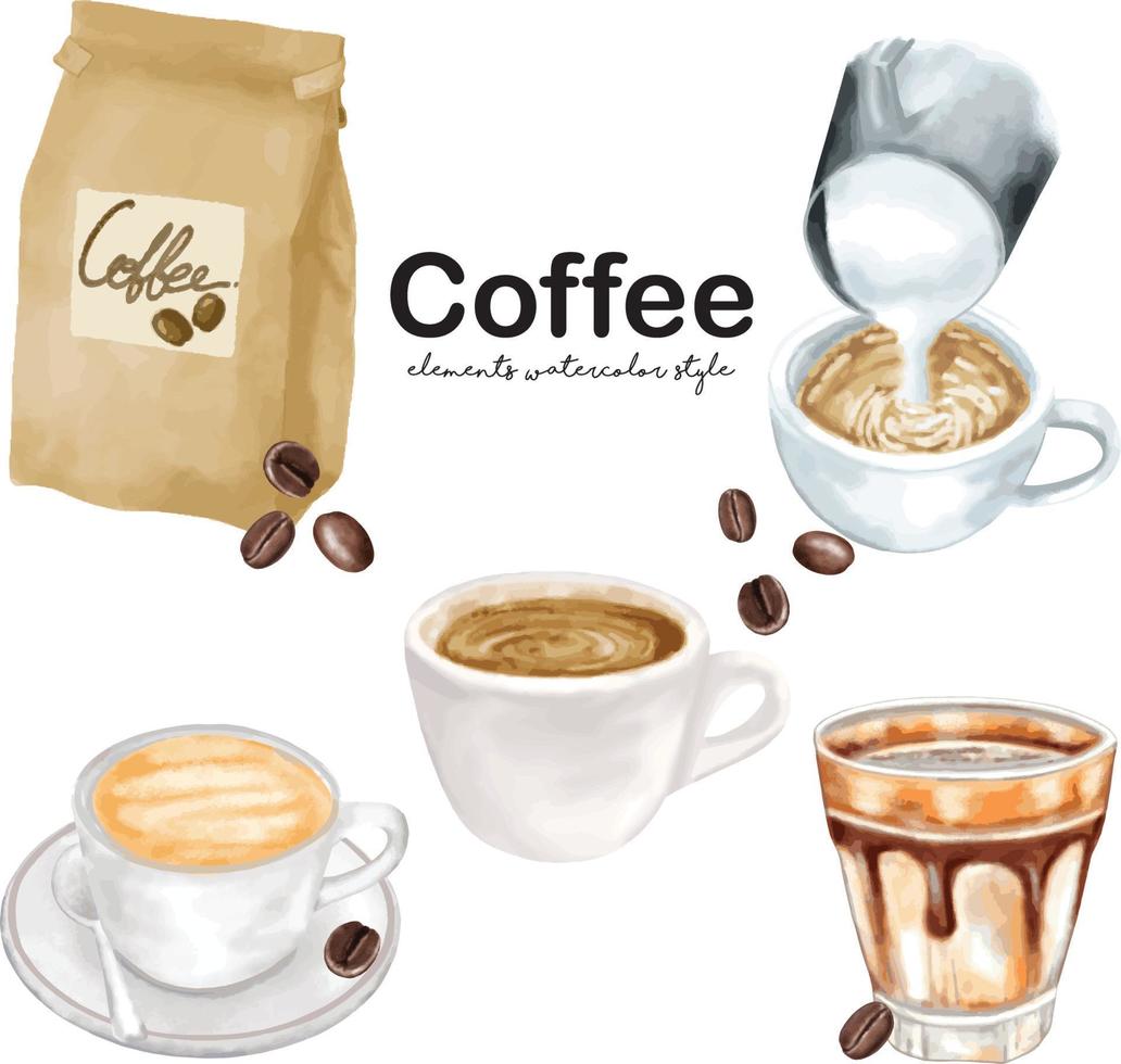 vector afbeelding koffie en koffieboon schilderij aquarel stijl