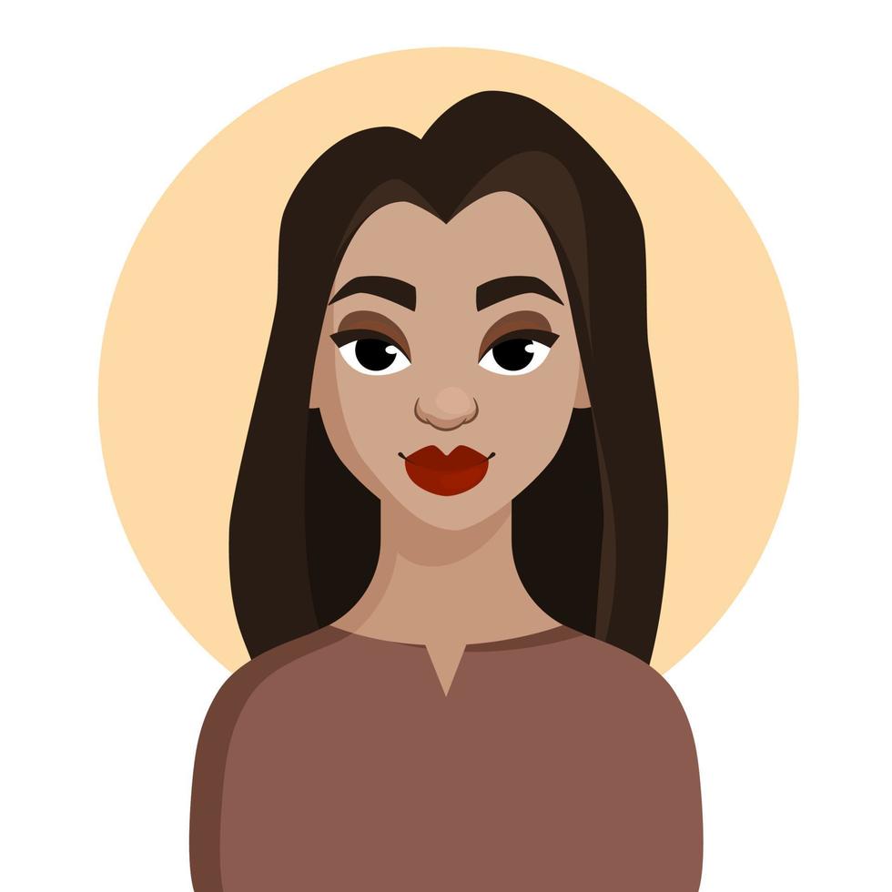 cartoon portret van een jonge vrouw met lang haar. chique dame. platte vectorillustratie vector