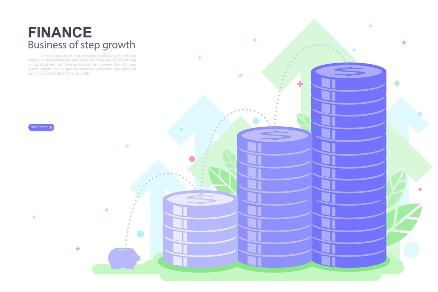 investeringen financieren. concept van bedrijf van stapgroei. bestemmingspagina grafisch ontwerp websitesjabloon. vector illustratie