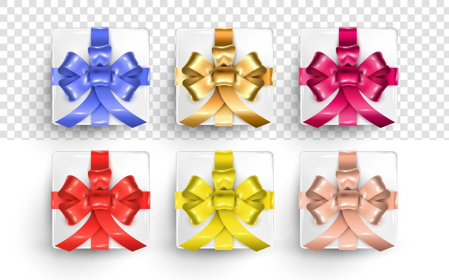 3D-realistische geschenkdoos met verschillende kleuren lint vector