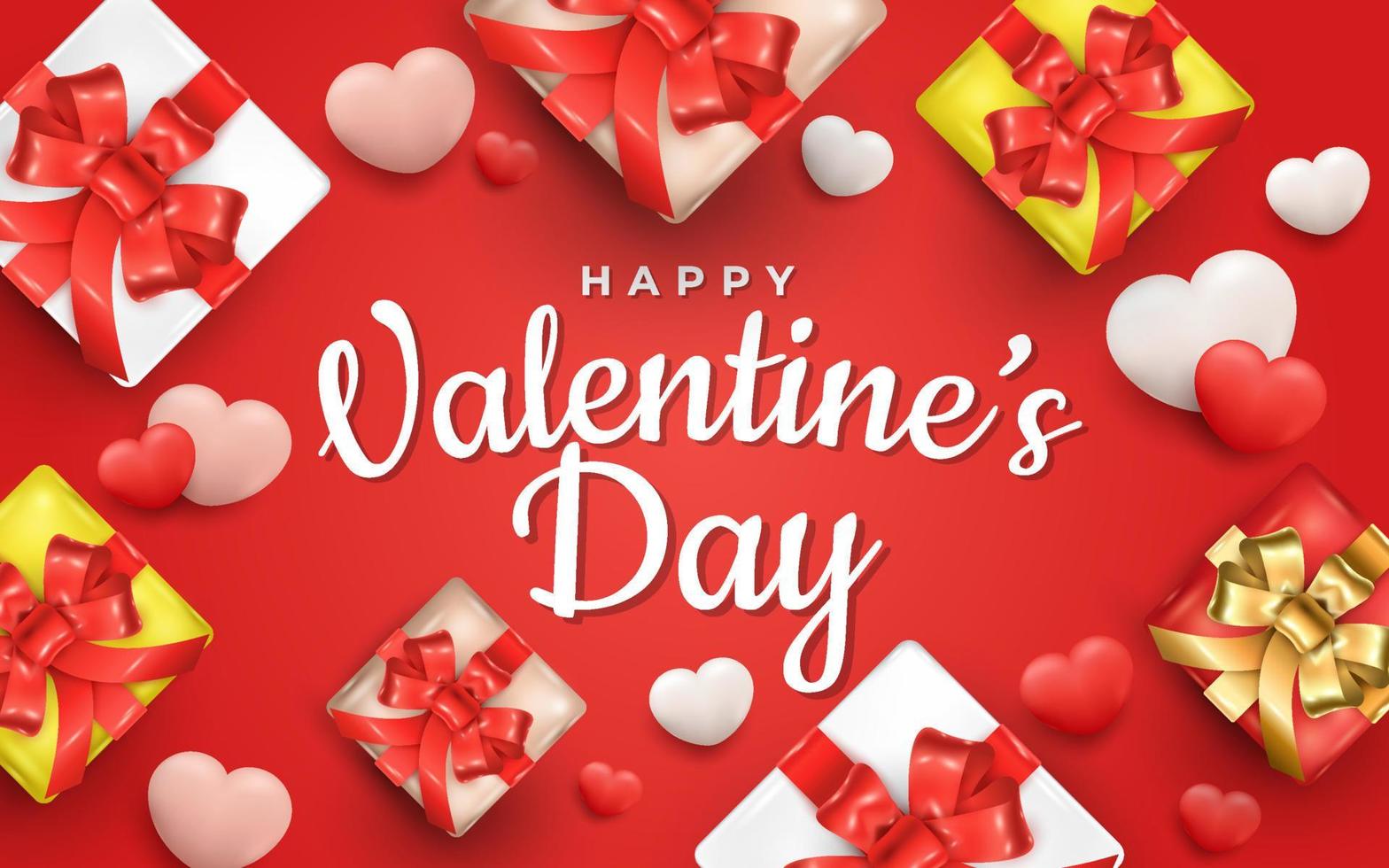 Valentijnsdag met geschenkdoos en realistische harten vector