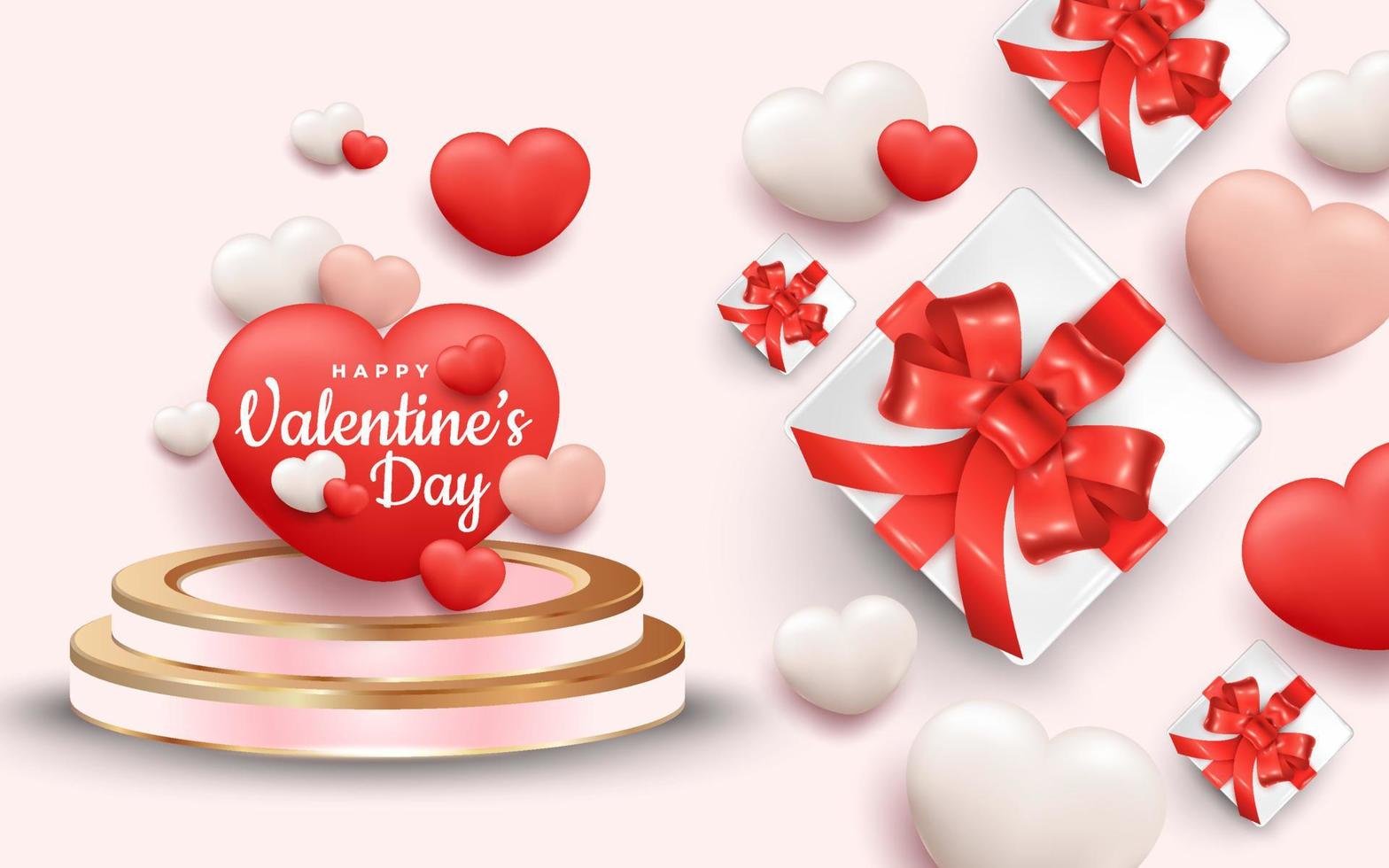 speciale Valentijnsdag met realistische geschenkdoos en podium vector