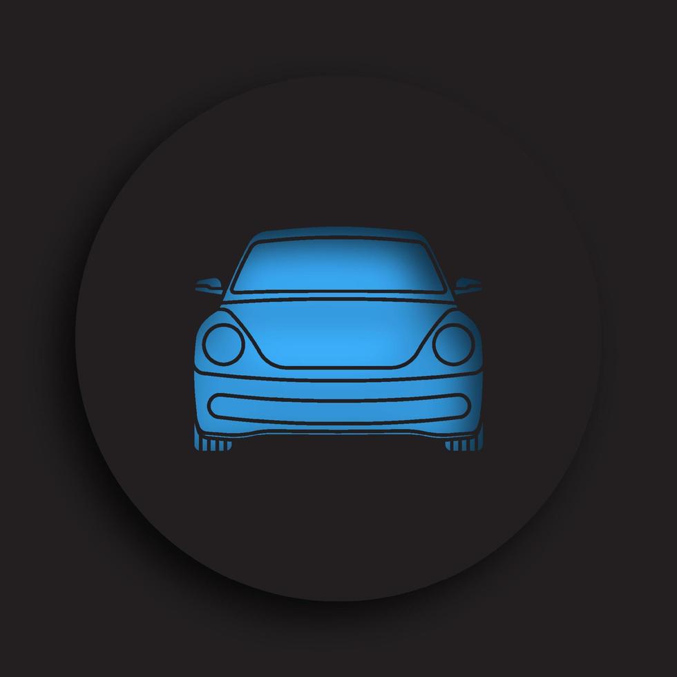 auto icoon in neomorfisme stijl op donkere achtergrond. auto rijden, onderhoud in servicecentrum. verkeersveiligheid. vector