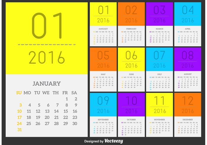 Vector Kalender 2016 Minimale Stijl